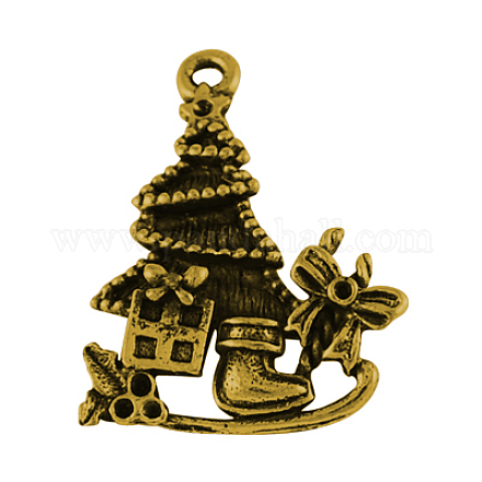 Traîneau en alliage tibétain avec noël tree et cadeaux pendentifs émail X-PALLOY-4128-AG-LF-1