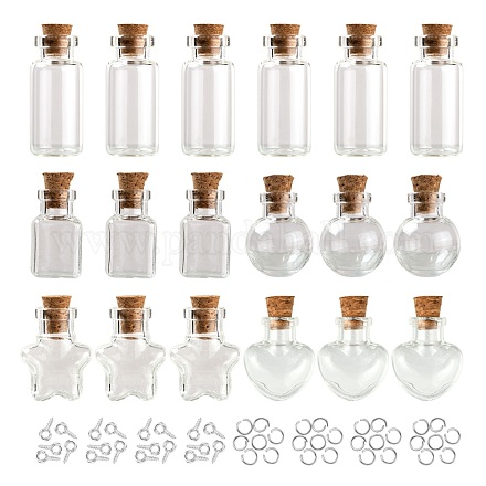 丸いガラス瓶10本  コルクプラグ付き  丸カンと鉄ネジアイピン  DIYウィッシングボトル用  透明  2x2.45cm  穴：5.5mm  容量：2.5ml（0.08fl.oz）  5スタイル  2個/スタイル CON-FS0001-01-1
