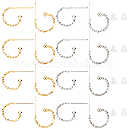DICOSMETIC 40Pcs 2 Colors Stainless Steel Stud Earrings Half Round Hoop Earrings in Golden Color Twisted Hypoallergenic Earrings Hoop Accessories for DIY Earring Jewelry Making and Crafts STAS-DC0006-13-1