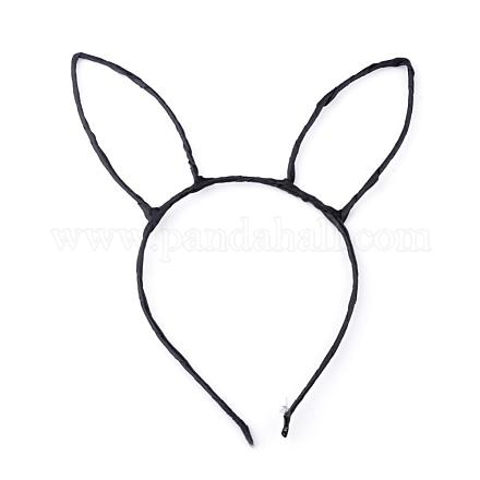 ヘアアクセサリー バニーアイロンヘアバンドのパーツ  ポリエステルリボン付き  ウサギの耳の形  ブラック  108mm OHAR-S191-01-1