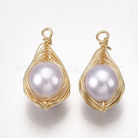 Colgantes de perlas de imitación de plástico abs X-KK-T038-446G-1