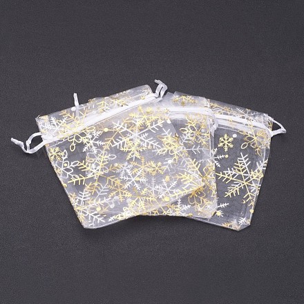 Golden Snowflake Printed Organza Packing Bags OP030Y-10x12-02-1