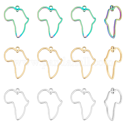 UNICRAFTALE 12Pcs 3 Colors Africa Map Open Bezels for Resin 304 Stainless Steel Africa Map Frame Pendant 26mm Hollow Open Back Africa Charms Double Hole Resin Casting Pendants for Necklace Jewelry DIY STAS-UN0038-78-1