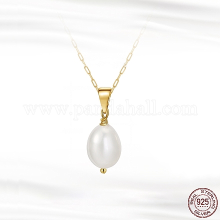 Collar con colgante de perlas naturales y cadenas de clip de 925 libra esterlina. NJEW-I124-148-1