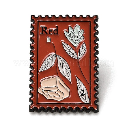 長方形の花スタンプエナメルピン  バックパック服用合金ブローチ  暗赤色  31x21x1.5mm JEWB-P034-B01-1
