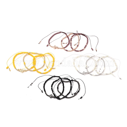 Set di braccialetti di perline di nylon intrecciati regolabili BJEW-JB05735-1