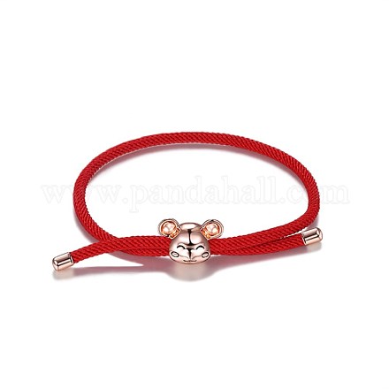 調節可能なナイロンコードブレスレット  スライダーブレスレット  ボロブレスレット  赤い紐のブレスレット  925純銀製のビーズで  マウス  レッド  ローズゴールド  内径：9-7/8インチ（25cm） BJEW-BB67572-RG-1