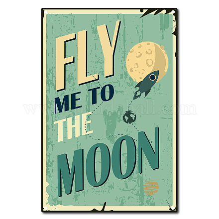 Creatcabin fly me to the moon vintage tin sign retro metal tin sign wall decor for home bar pub cafe farm AJEW-WH0157-030-1