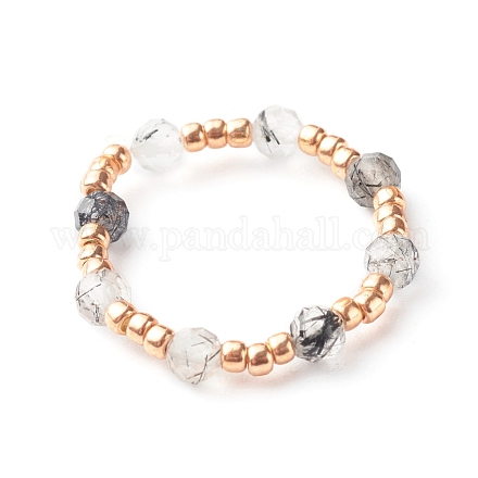 Anillos de perlas de cuarzo rutilado natural RJEW-JR00374-04-1