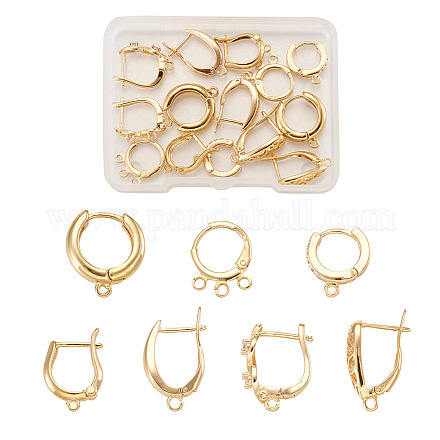 Fashewelry 14pcs 7 styles de boucles d'oreilles en laiton KK-FW0001-07-1
