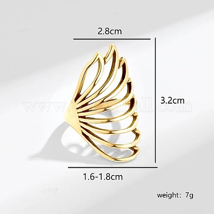 女性のための真鍮の指輪  中空の羽の翼  ゴールドカラー  内径：16~18mm UI5232-1