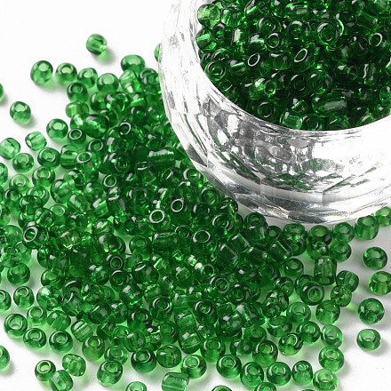 ガラスシードビーズ  トランスペアレント  ラウンド  濃い緑  8/0  3mm  穴：1mm  約2222個/100g X1-SEED-A004-3mm-7B-1