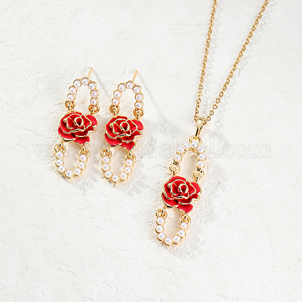 Ovale en perles de plastique avec ensemble de bijoux en forme de fleur YW1382-2-1