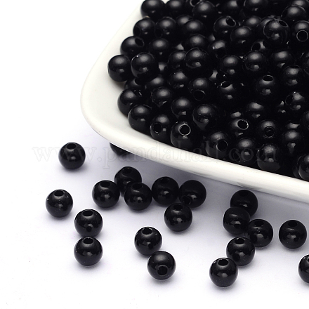 6MM Black Chunky Bubblegum Acrylic Round Solid Beads X-PAB702Y-7-1