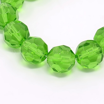 Green Color Faceted Glass Round Beads Strands X-GF12mmC17Y-1