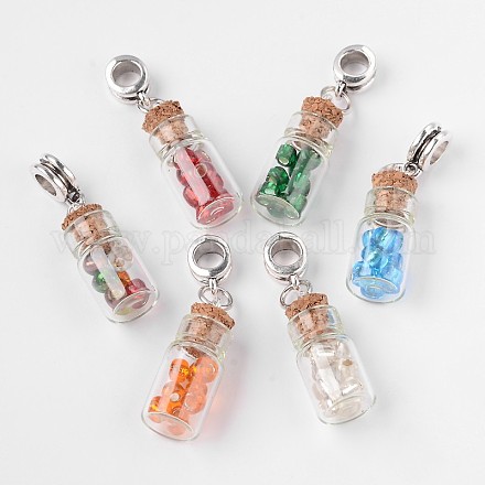 Botella de vidrio con abalorios de vidrio colgantes europeos PALLOY-JF00030-1