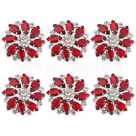 FINGERINSPIRE 6PCS Flower Brass Rhinestone Shank Buttons 26MM Red Crystal Sew On Buttons with 1-Hole and Flat Back BUTT-FG0001-15D-1