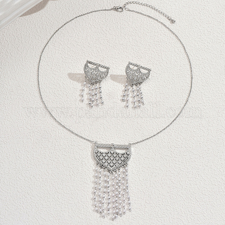 Элегантный комплект из серег и ожерелий в ближневосточном стиле с кисточками из латуни и микропаве из кубических цирконий для женщин AS5342-1