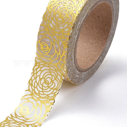 箔マスキングテープ  DIYスクラップブック装飾紙テープ  マスキングテープ  工芸品やギフト用  花  ゴールド  15mm  10 m /ロール DIY-G016-D23-1