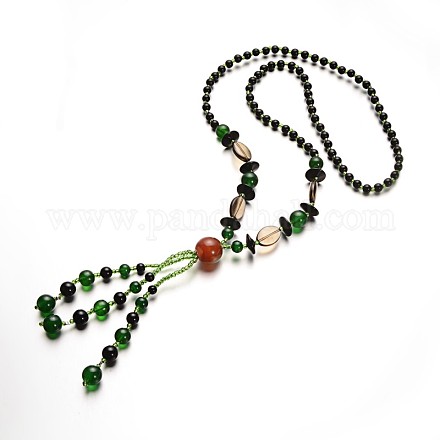 Perfect Design Glass Beaded Tassel Necklaces X-NJEW-N0040-13A-1