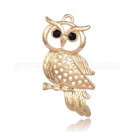 Golden Plated Alloy Rhinestone Owl Big Pendants ALRI-J171-02-1