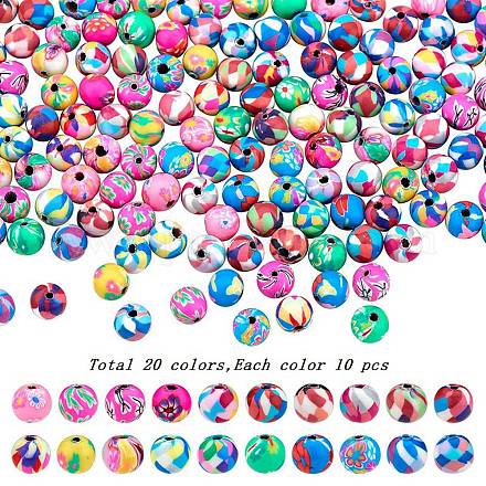 200шт 20 цвета бусины из полимерной глины ручной работы CLAY-SZ0001-96-1