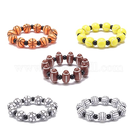 Bracelet extensible en perles acryliques sur le thème du sport pour enfants BJEW-JB08550-1