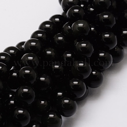 Obsidienne naturelle perles rondes brins X-G-E329-6mm-37-1