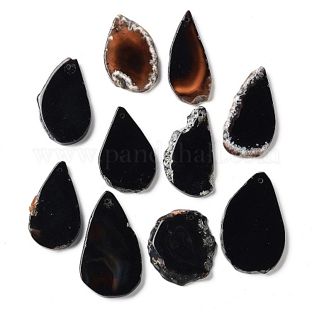 染め混合形状の天然瑪瑙宝石大きなペンダント  ブラック  39~85x26~62x5~6mm  穴：2mm G-R300-11-1
