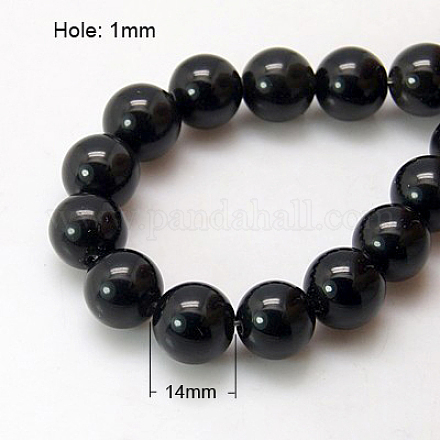 Chapelets de perles en pierre noire synthétique G-G088-14mm-1