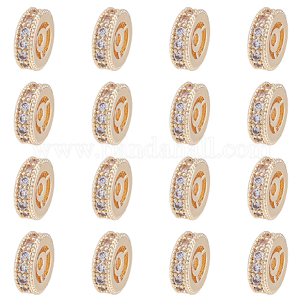 DICOSMETIC 16Pcs Brass Cubic Zirconia Spacer Beads 14K Gold Plated Flat Round Micro Pave Clear Cubic Zirconia Beads Wheel Rhinestone Loose Beads for Bracelets Necklace Jewelry Making KK-DC0001-47-1