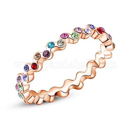 Veri anelli di strass cechi in lega ecologica placcati oro rosa 18k RJEW-AA00285-6#-RG-1