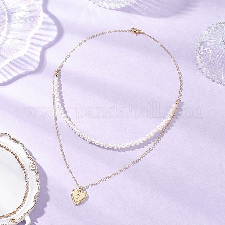 Двухслойное ожерелье из латуни с подвеской в виде сердца и буквы из натурального культивированного пресноводного жемчуга