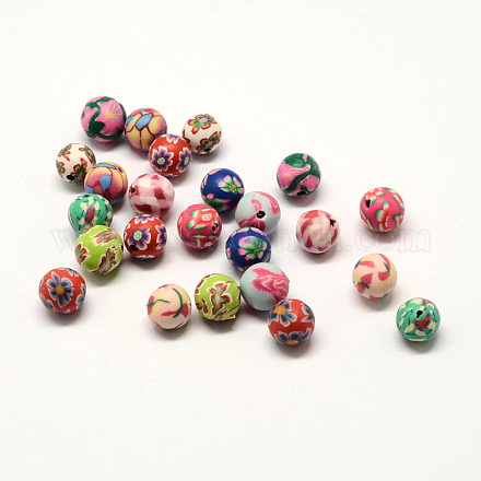Handmade Polymer Clay Round Beads CLAY-Q217-03-1