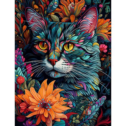 AB Color Flower Cat DIY Diamond Painting Kit PW-WG80731-08-1