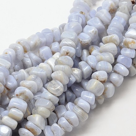 Tiras de perlas de chip de ágata de encaje azul natural teñido G-P091-30-1