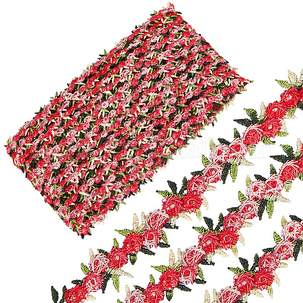 Nastro in pizzo ricamato in poliestere con fiori da 15 metro OCOR-WH0070-77F-1