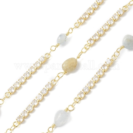 Brass Cubic Zirconia Link Chains with Natural Morganite Beads CHS-P016-37G-01-1