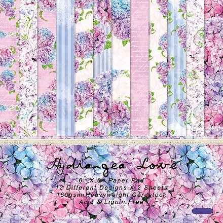 花をテーマにしたスクラップブック紙  DIYアルバムスクラップブック用  背景紙  日記の装飾  ピンク  152x152mm  12スタイル  2個/スタイル  24個/セット SCRA-PW0010-16-1