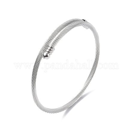 304 bracelet manchette ouvert en acier inoxydable avec perle ovale BJEW-C031-01P-1