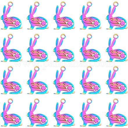 20 шт. подвески в виде кролика из нержавеющей стали 201 STAS-HY0001-02RC-1