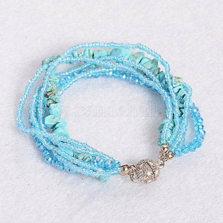 Turquoise synthétique bracelets multi-brins BJEW-L488-06-1