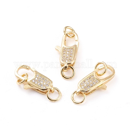 Brass Micro Pave Clear Cubic Zirconia Lobster Claw Clasp ZIRC-I043-31C-G-1