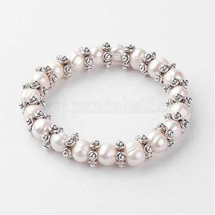Natural Pearl Stretch Bracelets BJEW-R297-01-1