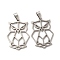 Non-Tarnish 201 Stainless Steel Pendants, Hollow, Owl Charm, Stainless Steel Color, 30.5x21.5x1.5mm, Hole: 6.5x3mm