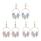 3 Pairs 3 Colors 304 Stainless Steel Flower with Leaf Dangle Earrings, with Acrylic Beads & Charm, Brass Earring Hooks, Real 18K Gold Plated, Mixed Color, 64x30mm, 1pair/color