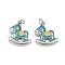 Brass Enamel Pendants, Rocking Horse, Cadmium Free & Lead Free, Rack Plating, Long-Lasting Plated, with Jump Ring, Platinum, 18x17x3.5mm, Hole: 3mm