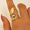 304 Stainless Steel with Cubic Zirconia Cuff Rings for Women, Real 18K Gold Plated, Wave, Inner Diameter: 18mm