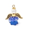 Glass Seed Beaded Angel Pendants, with Acrylic Beads Caps & Alloy Wing & 304 Stainless Steel Loop, Royal Blue, 22.5x20x14mm, Hole: 1.5mm
