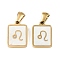 Constellations Natural White Shell Pendants, Ion Plating(IP) 304 Stainless Steel Rectangle Charms, Real 18K Gold Plated, Leo, 16x10.5x1.5mm, Hole: 5x3mm